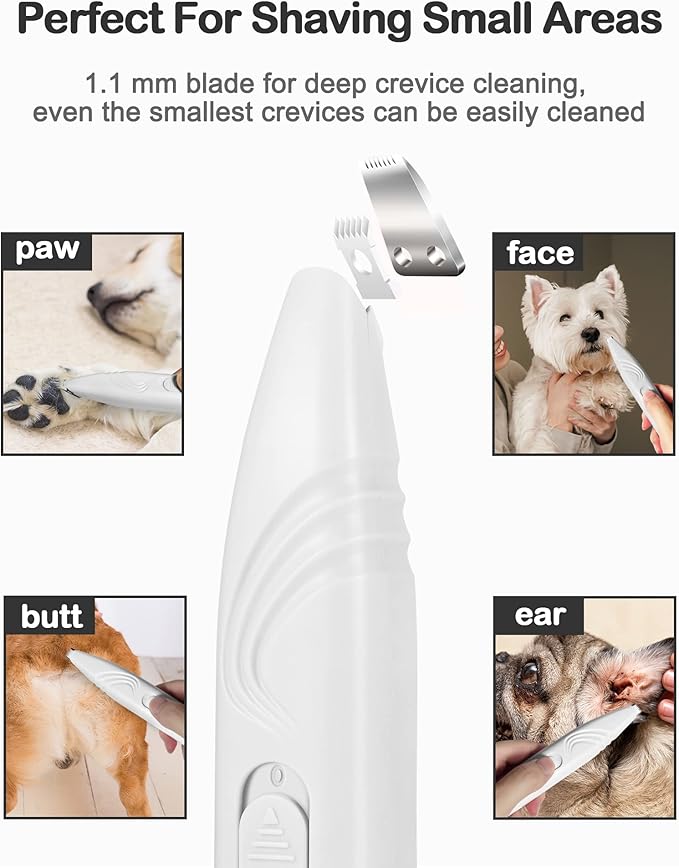 LEYOUFU Dog Paw Trimmer for Grooming, Cordless Electric Small Pet Grooming Clippers Hair Trimmer for Dogs Cats, Low Noise for Trimming Pet's Hair Around Paws, Eyes, Ears, Face, Rump (White)-Mewly Pet