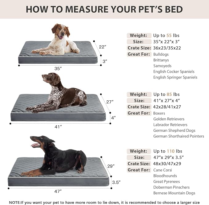 WNPETHOME Orthopedic XL Dog Bed for Crate, Waterproof Extra Large Dogs Bed with Removable Washable Cover, Multi-Needle Quilting Dogs Crate Bed-Mewly Pet