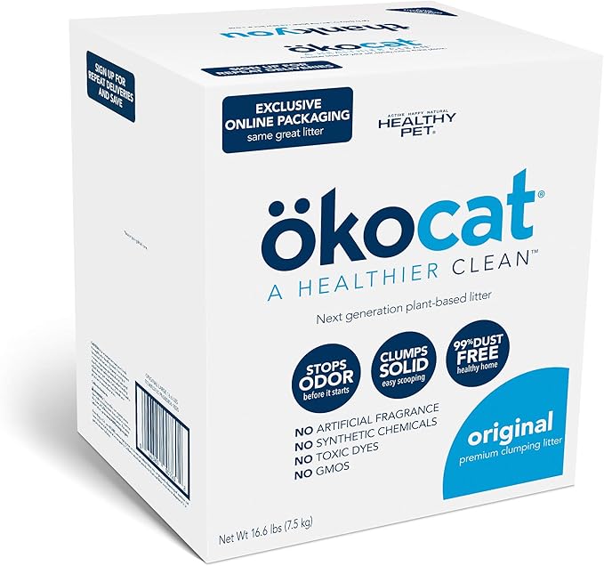 ökocat Original Low-Dust Natural Wood Clumping Cat Litter with Odor Control 16.6 lbs Large-Mewly Pet