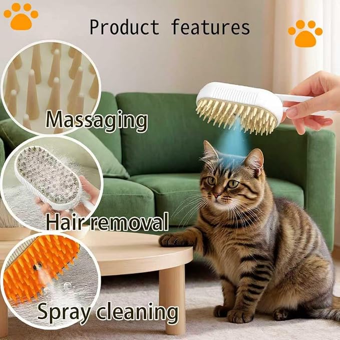 Cat steam brush USB-Powered Pet Steam Brush for Dogs & Cats | Instant Fog Deshedding Tool, Reduces Shedding & Flyaway Hair | Gentle Grooming Brush for Dog & Cat Hair Loss Control (Orange)-Mewly Pet