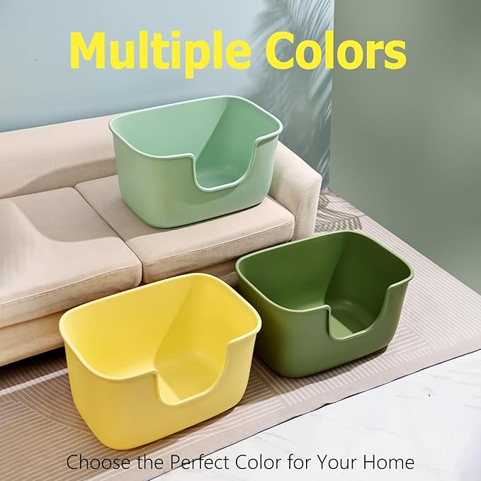 SpaceTime Extra Large Litter Box with High Sides,XL Low Entry Multi Cat Litter Pan for Kittens,Jumbo Litter Boxes for Big Cats,Anti-Splashing Cat Boxes for Indoor Cats,Easy to Clean (AvocadoGreen)-Mewly Pet