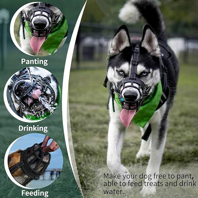 BARKLESS Dog Muzzle, Silicone Basket Muzzle for Small Medium Large Dogs, Soft Cage Mouth Cover Prevent Biting Chewing, Allow Drinking Panting, Suitable for German Shepherd-Mewly Pet