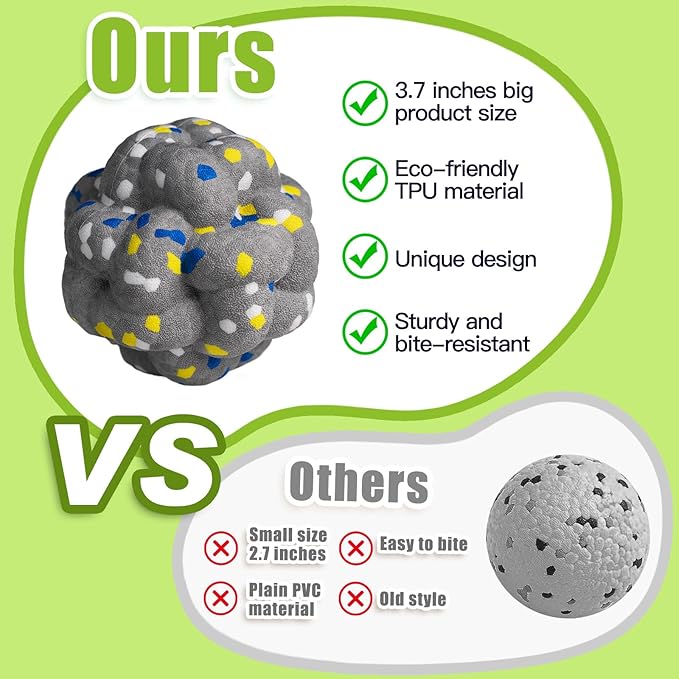 Upgrade Dog Balls Interactive Toys for Aggressive Chewers, Indestructible Tennis Durable Bouncy for Fetch Game, Lightweight Floating, Grey-Mewly Pet