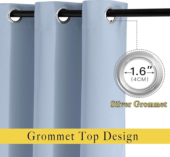 NICETOWN Blackout Curtains for Girls Room - Thermal Insulated Solid Grommet Room Darkening Curtains/Panels/Drapes for Bedroom/Patio (Vintage Blue, 2 PCs, 52 by 95-Inch)