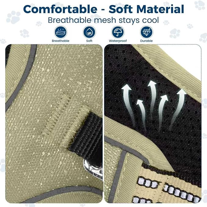 Funfox Dog Harness No Pull, Adjustable Pet Vest Harness, Super Soft Material with Vertical Handle Easy Control, Reflective Night Walking, 2 Leash Clips for Small Sized Dogs, Army Green, S-Mewly Pet