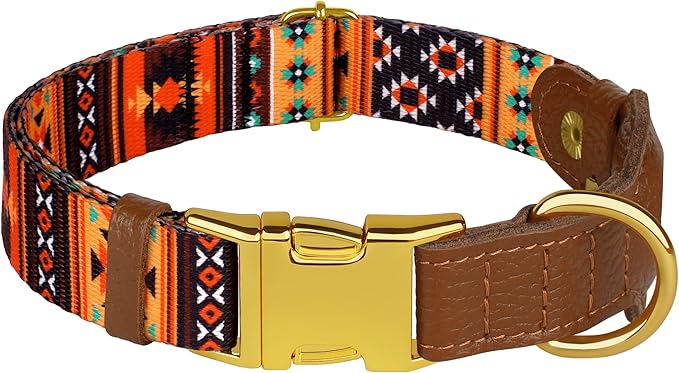 AirTag Dog Collar for Small Medium Large Breed - Adjustable Cute Pattern Dog Collar with Airtag Holder - Soft Leather Tracker GPS Apple Air Tag Pet Collars (X-Large, 20"-25" Neck Fit, Western)-Mewly Pet