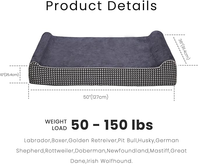 Laifug Orthopedic Memory Foam Extra Large Dog Bed with Pillow and Durable Water Proof Liner & Removable Washable Cover & Smart Design-Mewly Pet