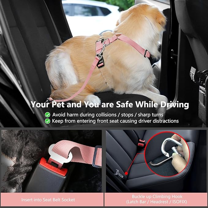 Dog Seat Belt, Safety Vest Dog Car Harness with Adjustable Buckle Dog Seat Belt for Vehicle Nylon Pet Safety Seat Belts Heavy Duty(M, Pink Daisy)-Mewly Pet