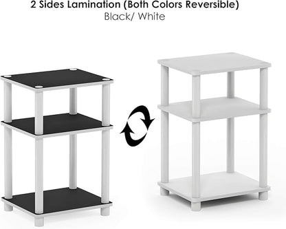 Furinno JUST Side Table, 3-Tier End Table, Open Shelves Night Stand, Bedside Table, Toolless Assembly, for Living Room, Bedroom, Bathroom, White(Espresso)