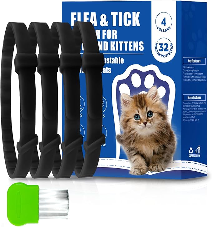 4 Pack Flea and Tick Collar for Cats, Natural Plant Oil Formula Cat Flea Collar Provides 32-Month Protection for Flea Tick Prevention, Waterproof & Adjustable Cat Flea Treatment for Most Cats-Mewly Pet