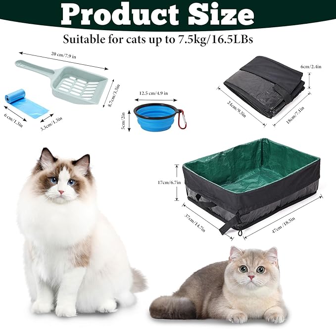 Travel Litter Box for Cats, Foldable Portable Litter Box, Leak Proof Cat Travel Carrier with Kitty Litter Scoop Bowl, Collapsible Waterproof Odor Free Easy Carrier for Car Outdoor-Mewly Pet