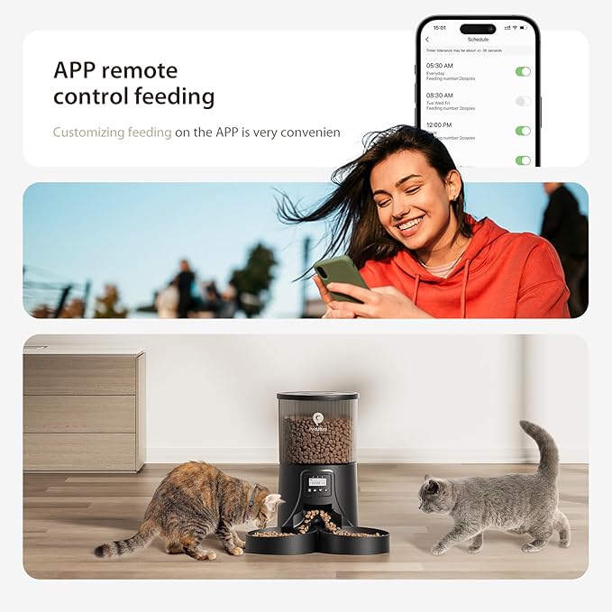 Automatic Cat Feeder for 2 Cats: 2.4Ghz WiFi Smart APP Remote Control- Timer Food Dispenser 1-10 Meals Per Day- Auto Pet Feeder for Cats and Small Dog Indoor- Detachable Clean& Dual Power-Mewly Pet