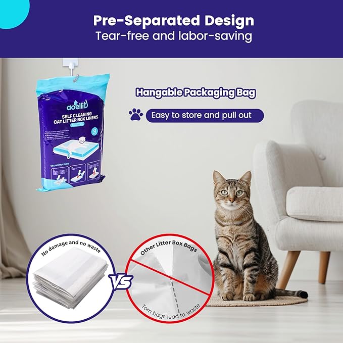 36 Count Litter Box Liners, Waste Bags Compatible with Pet-safe ScoopFree Self-Cleaning Litter Box Tray, Drawstring Litter Bags for Reusable Tray, Pre-Separated (38" L x 14.5" W x 7.8" H)-Mewly Pet