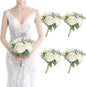 Bridesmaid Bouquets - Set of 4 Ivory White Artificial Flowers Bouquet Wedding Rustic Small Floral Centerpieces for Marriage Proposal Party Anniversary Dining Table Decorations