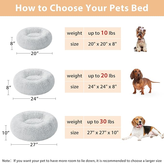WNPETHOME Calming Dog Bed Cat Bed Donut, Faux Fur Pet Bed Self-Warming Donut Cuddler, Comfortable Round Plush Dog Beds (27 x 27 Inch, Light Grey)-Mewly Pet