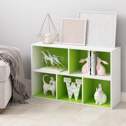 Furinno LUDER Book Shelf, 5-Cube Bookshelf, Reversible Bookcase, 9.4" x 19.5" x 31.5", for Living Room, Bedroom, Home Office, White/Green