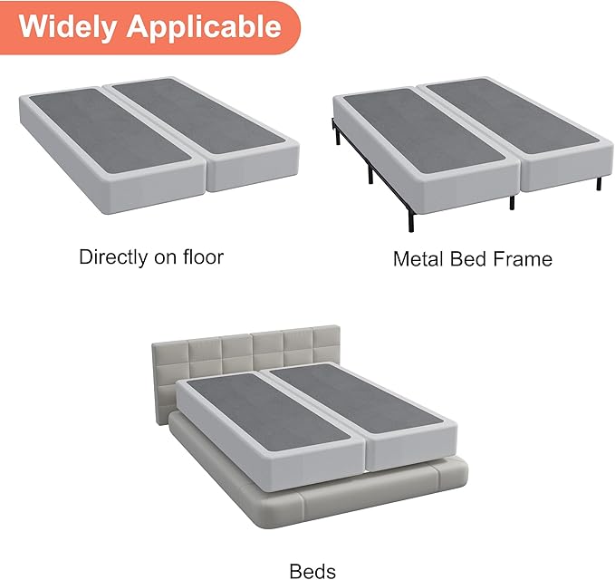 Split King Box Spring 7 Inch, Heavy Duty Metal Box Spring King Size with Fabric Cover, Noise-Free, Quick Assembly