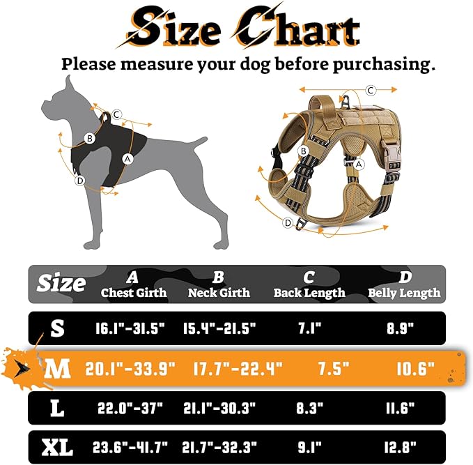 rabbitgoo Dog Harness Medium Sized No Pull, Tactical Service Pet Vest with Molle and Control Handle, Adjustable and Reflective Military Harness for Easy Walking and Training, Brown, M-Mewly Pet