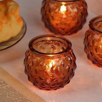 DARJEN Amber Votive Candle Holders Set of 24 - Round Glass Candle Holders for Table Centerpiece, Tea Lights for Home & Vintage Wedding Decorations