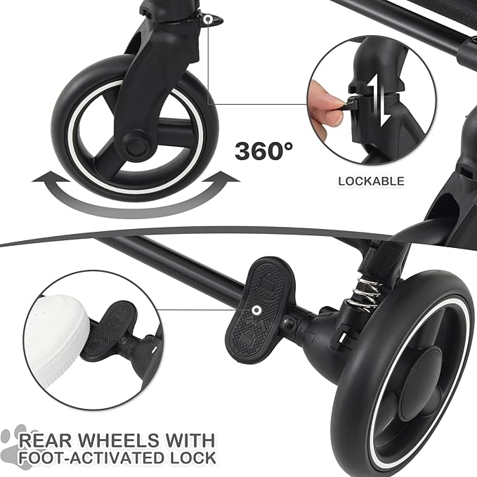 MoNiBloom Pet Stroller for Small/Medium Dogs w/Detachable Carrier & Lightweight Aluminum Frame, Folding Jogging Travel Stroller, Pink-Mewly Pet