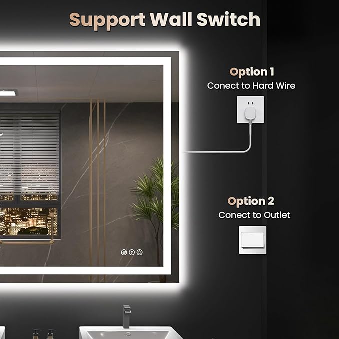 48"X36" LED Bathroom Mirror with Front Lights and Backlit, Anti-Fog, Dimmable, Shatter-Proof Tempered Glass, Lighted Bathroom Vanity Mirror for Wall with 3 Colors, Memory Function