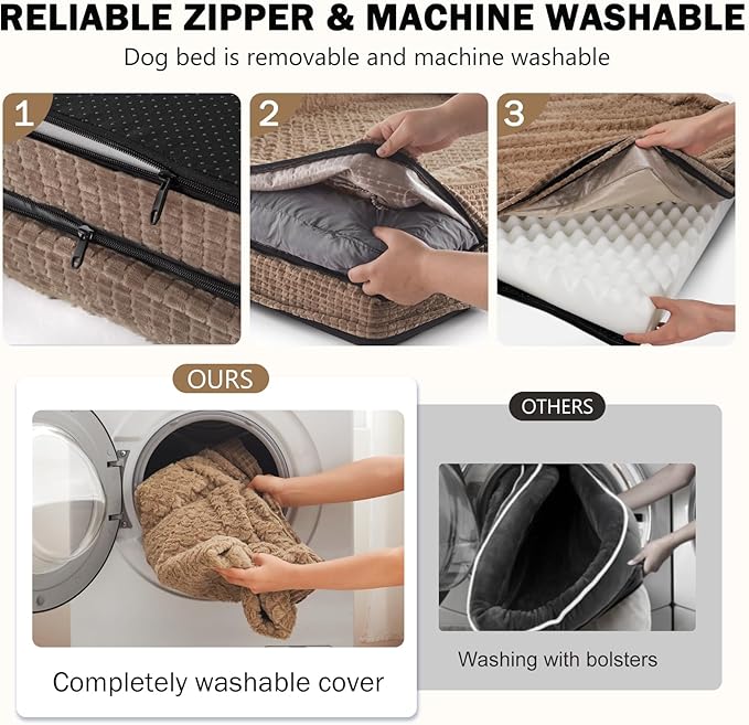 INVENHO Orthopedic Dog Beds Large Sized, XL Washable Egg-Crate Memory Foam Dog Couch with Washable Removable Cover, Waterproof Lining and Nonskid Bottom-Mewly Pet