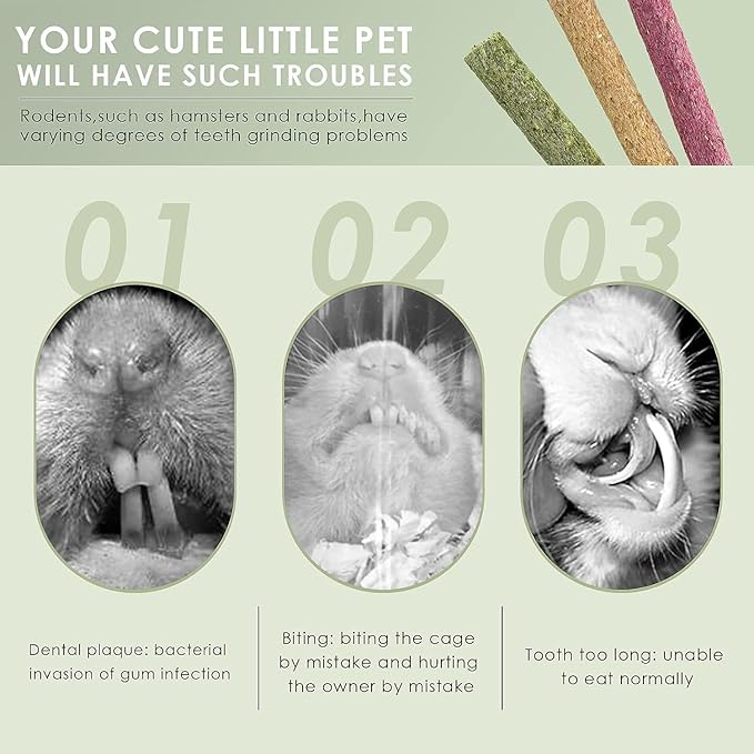 ERKOON Timothy Hay Sticks,Rabbit Chew Toys for Teeth Natural Molar Sticks Rabbits Treats for Bunnies, Chinchilla Guinea Pigs, Gerbil, Hamster (50 Pcs)-Mewly Pet