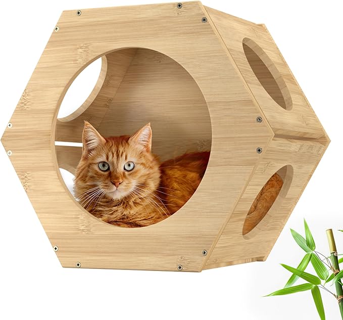 Cat Wall Furniture - Climbing Shelves, Ladders, Hammock & More - Bamboo Material - Light Brown - Cat House, Shelves, Perches, Hammock, Bed, Bridges, Walkways-Mewly Pet