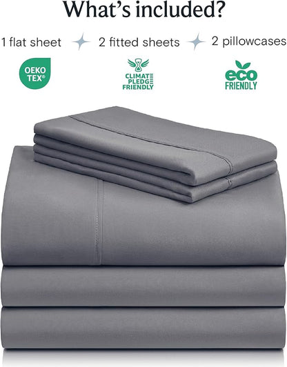 LuxClub 5 PC Split King Sheet Set Sheets Deep Pockets Wrinkle Free Cooling Sheets Machine Washable Hotel Bedding Silky Soft - Light Grey Split King
