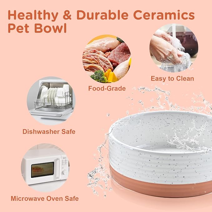 SPUNKYJUNKY Ceramic Dog and Cat Bowls 2 Pack, 5.1'' Dog and Cat Food Water Double Feeding Bowls Non-Slip for Cats and Puppy Small Sized Breed Microwave Dishwasher Safe - 13.5 OZ, 2pcs, Pattern White-Mewly Pet