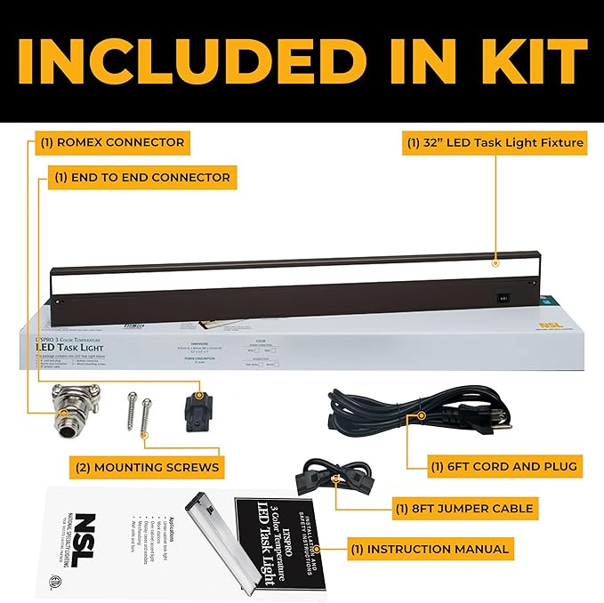 LED Under Cabinet Lighting Hardwired - 3CCT 32 Inch Bronze Finish - Undercabinet Lights for Kitchen - Linkable Undercounter Dimmable Plug in Light or Hard Wired - Under Counter Fixture Direct Wire
