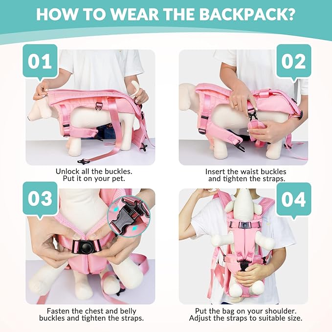 Lukovee Dog Backpack Carrier, Legs Out Easy-fit Dog Front Carrier for Small Medium Dogs, Adjustable Hands Free Dog Chest Carrier for Hiking Cycling (Pink,X-Large)-Mewly Pet