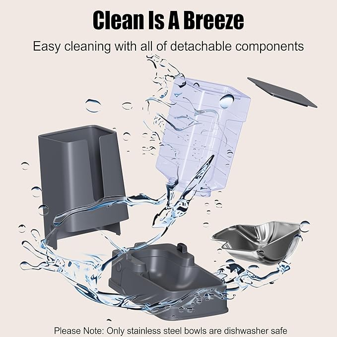 Automatic Cat Feeder and Cat Water Dispenser Set with Stainless Steel Bowls Gravity Dog Feeder for Small Medium Big Dog Pets Puppy Kitten, 3.8Lx 2-Mewly Pet