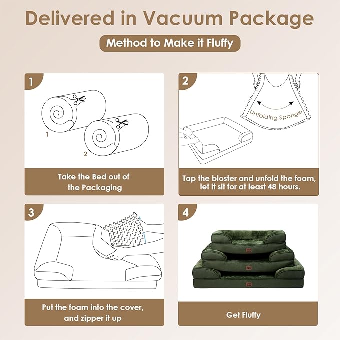 EHEYCIGA Orthopedic Dog Beds for Large Dogs, Waterproof Memory Foam Large Dog Bed with Sides, Non-Slip Bottom and Egg-Crate Foam Pet Couch Bed with Washable Removable Cover, Dark Green-Mewly Pet