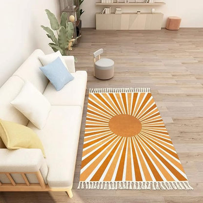 Boho Rug Scandinavian Nursery Rainbow Sun Print for Playroom with Neutral Area Carpet Non-Slip Throw Rugs Mat Pad Minimalist Home Decor for Living Room Bedroom Entryway Dining Room Office 4'x6'