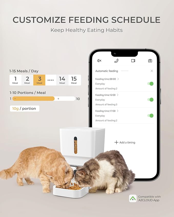 Automatic Cat Feeder with Camera, 7L Timed Dog Feeders, Adjustable Camera, 1080P HD Night Vision, Automatic Dog Feeder, 5G WiFi Cat Food Dispenser with 2-Way Audio, Low Food & Motion Alerts-Mewly Pet