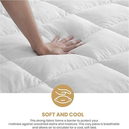 Superior Mattress Topper, Down Alternative, 2 Inch Deep Sized Bed Pillow Top, Comfort Pad, Fluffy Mattress-Topper Protector, Plush Cooling Extra Soft, Hotel Quality, All-Season, Twin XL, White