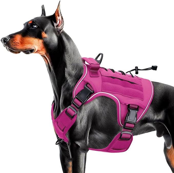 Heavy-Duty Tactical Dog Harness for Large Dogs, No Pull Adjustable Reflective Pet Vest with Molle System, K9 Military-Grade Control for Service Training, Outdoor & 10+ Breeds, Pink, Large-Mewly Pet