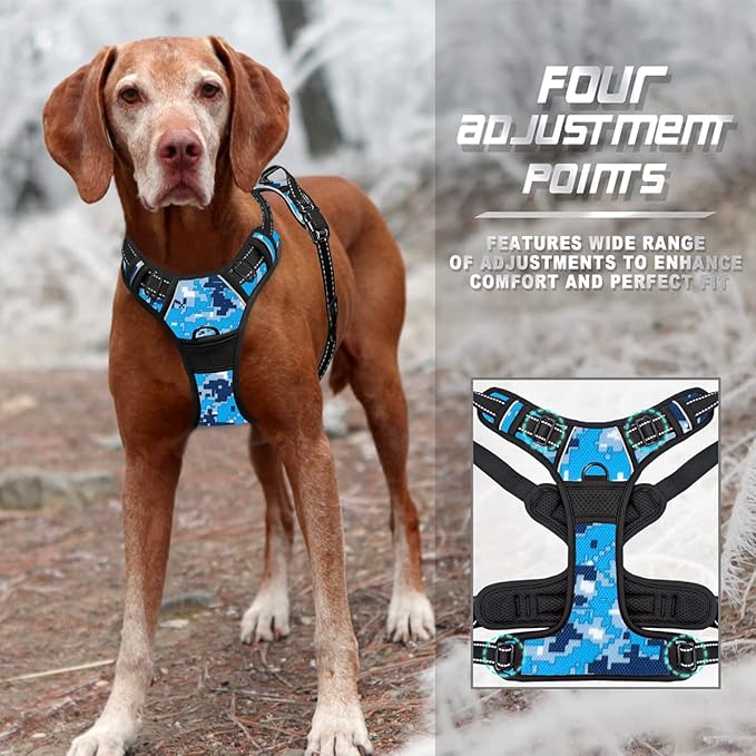 BARKBAY No Pull Dog Harness Front Clip Heavy Duty Reflective Easy Control Handle for Large Dog Walking(Blue camo,XL)-Mewly Pet