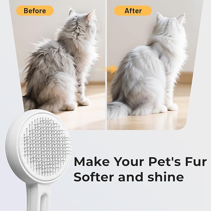 Self Cleaning Slicker Cat Brush - Skin Friendly Shedding Grooming Tool for Dogs & Cats, Pet Supplies Accessories, Deshedding Comb for Short Long Haired Kittens, Massage Function to Removes Loose Fur-Mewly Pet
