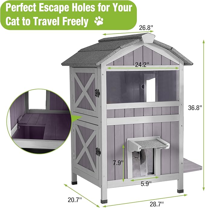 GUTINNEEN Outdoor Cat House Weatherproof Feral Cat Shelter with Escape Doors - 2-Story（AIR94）-Mewly Pet