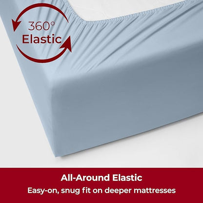 Mellanni Extra Deep California King Sheets - 4 PC Iconic Collection Bedding - Luxury, Ultra Soft, Cooling Bed Sheets - Wrinkle, Fade, Stain Resistant (Cal King, Blue Hydrangea)