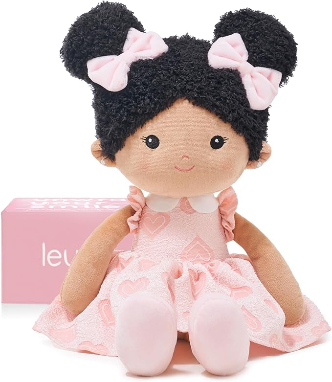 Soft Baby Doll Toys (16''), My First Baby Rag Doll for 1 Year-Old Girl Birthday Gift, Christmas Plush Toys Gift for Toddler Kids Infants-Sweetheart(Double Buns Tanned)-Mewly Pet