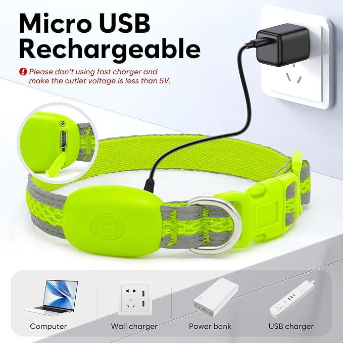 Flashseen LED Cat Collar,Light Up Dog Collar Rechargeable, Dog Lights for Night Walking, Comfortable Soft Mesh Pet Collar Adjustable for Cats Puppy and Small Dogs(Neon Green, XS)-Mewly Pet
