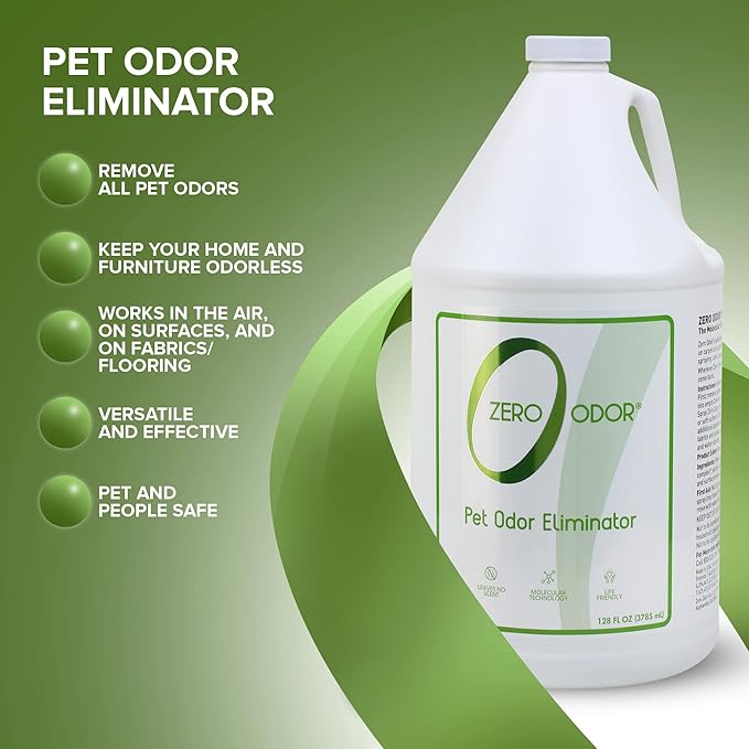 Zero Odor - Pet Odor Eliminator for strong odor, Eliminate Air & Surface Odors – Patented Molecular Technology Best For Carpet, Furniture, Beds Smell Great Again (128 Ounces)-Mewly Pet