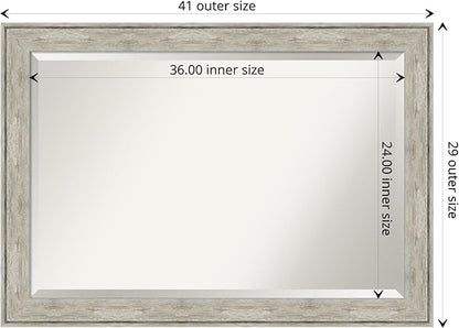 Amanti Art Silver Bathroom Mirror for Over Sink, 29x41 Crackled Metallic Rectangle Vanity Mirror, Large Country Rustic Frame, Hangs Horizonally and Vertically, Bathroom Wall Decor, Beveled Edge