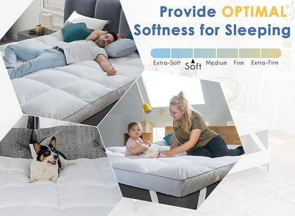 Marine Moon Mattress Topper Full Cooling Plush Pillow Top Mattress Pad Feather Bed Topper, Extra Thick Hotel Quality Down Alternative Pillow Topper Full for Back Pain, Soft Bed Toppers