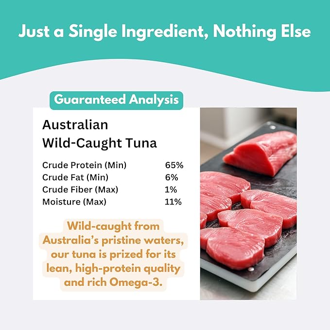 ALFIE'S TREATOS Tuna for Dogs & Cats (2.65 oz), Air-Dried Dog Treats, Omega-3 Food Topper & Training Reward, Australian Wild-Caught, Single Ingredient, Freeze-Dried Alternative-Mewly Pet