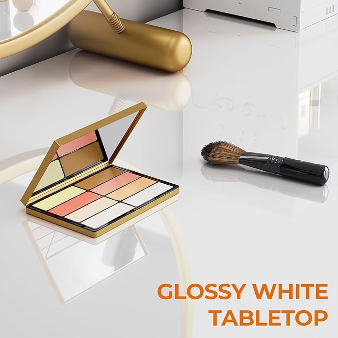 GreenForest Vanity Desk with 2 Drawers,Glossy Desktop White Desk for Bedroom,Makeup Table with Storage Space,Small Desk for Home Office,39 inch No Mirror