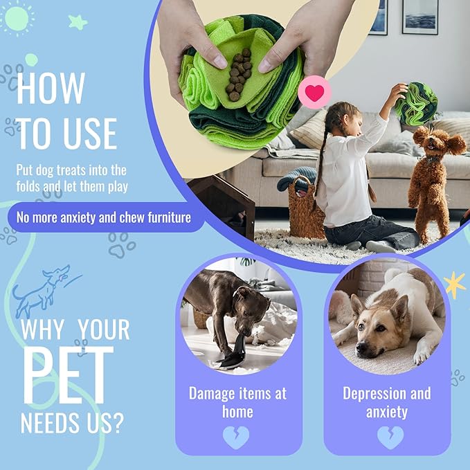Pet Snuffle Ball, Puzzle Sniffing Interactive Dog Ball for Blind Dogs Training Stress Relief Dog Enrichment Toys Treat Machine Washable (15cm, Gradient Green)-Mewly Pet